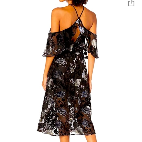 NWT ABS Collection Black Sheer with Velvet Embossed Floral Dress - Picture 2 of 14